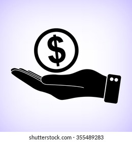 hand hold money -  black vector icon