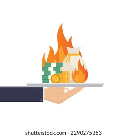 Ilustración de diseño de vectores de dinero para retención de mano y grabación