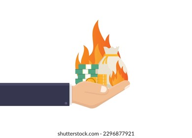 Hand hold money and burn money vector design illustration