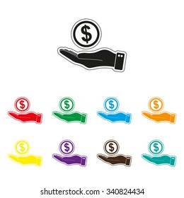 hand hold money - color vector icon