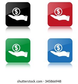 hand hold money  - color vector icon  with shadow