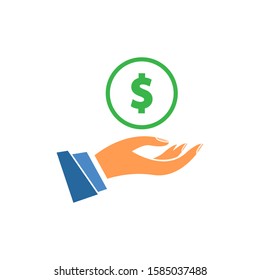 Hand hold money logo template vector icon design