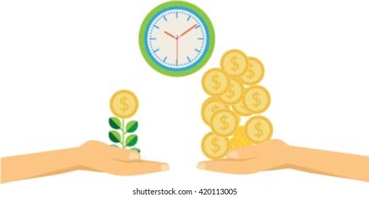 Hand hold money and time to compare their