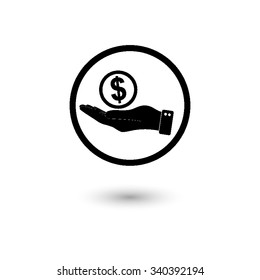hand hold money - vector icon with shadow