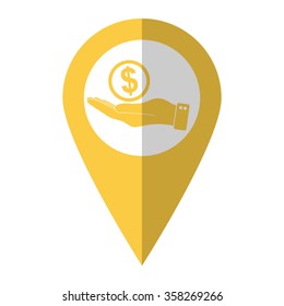 hand hold money - vector icon;  yellow map pointer