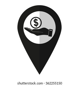 hand hold money - vector icon;   black map pointer
