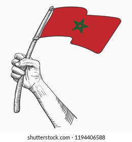 Hand Hold Morocco National Flag of Country drawing illustration