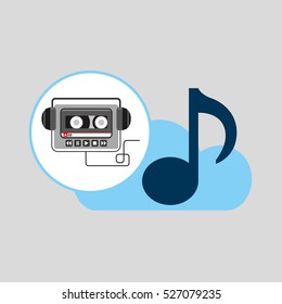 hand hold note music cloud and audio cassette headphones vector illustration eps 10