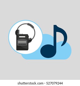 hand hold note music cloud and headset cassette player vector illustration eps 10