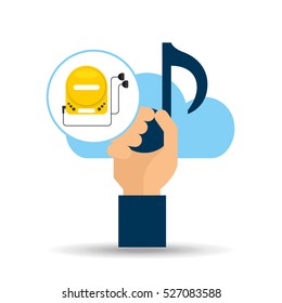 hand hold note music cloud and cd player vector illustration eps 10