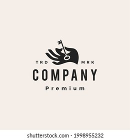 hand hold old key hipster vintage logo vector icon illustration