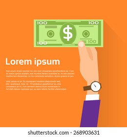 Hand hold One Hundred 100 Dollars Banknote Flat Design with Shadow Vector Illustration