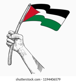 Hand Hold Palestine National Flag of Country drawing illustration