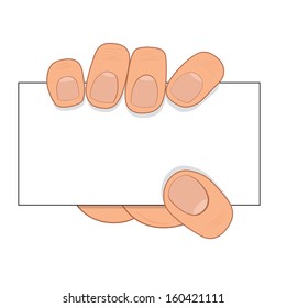 Hand hold paper card. Advertise vector illustration.