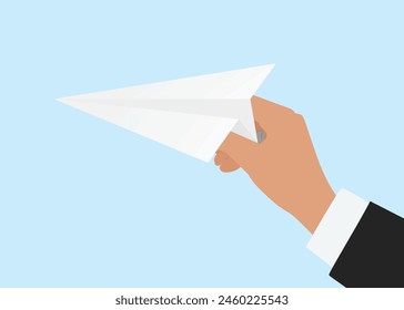 Hand hold paper plane. vector