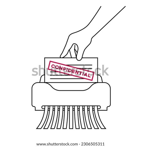 Hand hold paper sheet with confidential in shredder office device for destruction of documents line style icon vector illustration