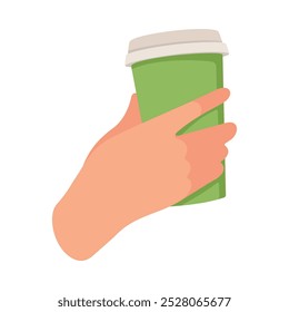 Hand Hold Paper Takeaway Mug or Cup with Tea or Coffee Vector Illustration