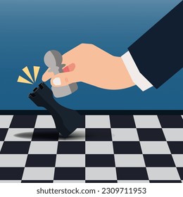 Hand hold the pawn chess and defeat the rook chess vector illustration