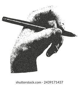 Hand hold pen. Retro photocopy effect. Trendy y2k element for design