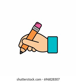 Hand Hold Pencil Icon. Hand Writing Icon. Vector Color Illustration.