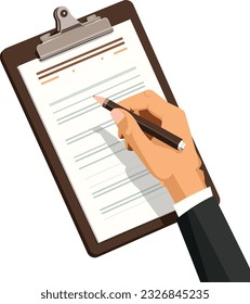 Hand hold pencil on a clipboard 