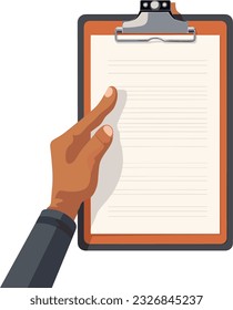 Hand hold pencil on a clipboard 