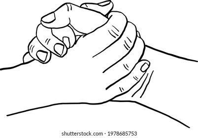 Hand hold People give support helping hand Hand drawn vector illustration