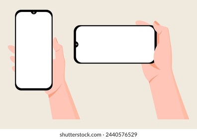 Hand hold a phone vertical and horizontal illustration