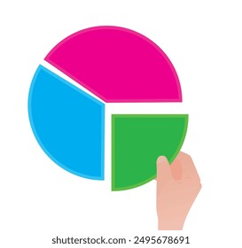 Hand hold piece of pie chart. vector