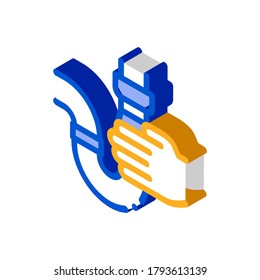 Hand Hold Pipe Icon Vector. Isometric Hand Hold Pipe sign. color isolated symbol illustration