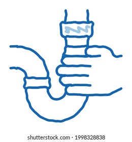 Hand Hold Pipe sketch icon vector. Hand drawn blue doodle line art Hand Hold Pipe sign. isolated symbol illustration