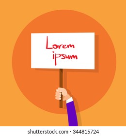 Hand Hold Placard Sign Board Blank with Copy Space Flat Design Vector illustration