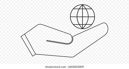 Hand Hold Planet Earth Line and Silhouette Icon Set. Human Protect Environmental Bio Pictogram. Global Peace, Support, Help, Save Symbol Collection on White Background. Isolated Vector Illustration 