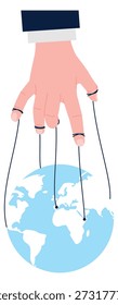 Hand hold planet on strings. World master control