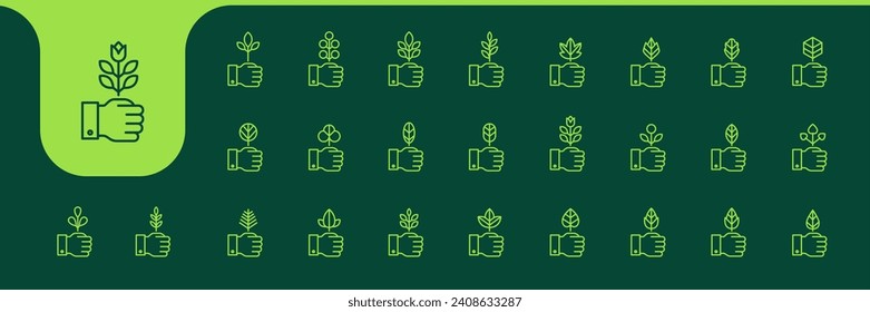 hand hold plant flower line minimal icon design vector