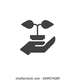 Hand hold plant in pot vector icon. filled flat sign for mobile concept and web design. care plant growth simple solid icon. Symbol, logo illustration. Pixel perfect vector graphics
