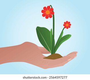 Hand hold plant. vector illustration