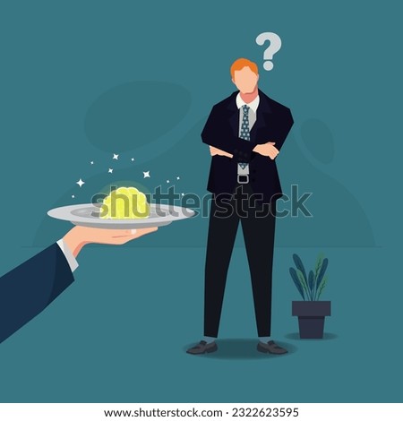 Hand hold plate with light brain proffered to businessman. Offer intellectual abilities concept vector