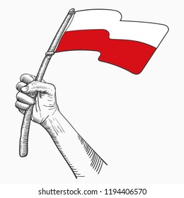 Hand Hold Poland National Flag of Country drawing illustration