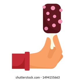 Hand hold popsicle icon. Flat illustration of hand hold popsicle vector icon for web design