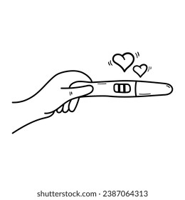 Icono del vector de prueba de embarazo de mano en estilo doodle. Símbolo de diseño simple. Objeto de caricatura dibujado a mano aislado sobre fondo blanco.