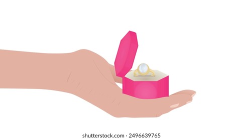 Hand hold proposal ring. vector