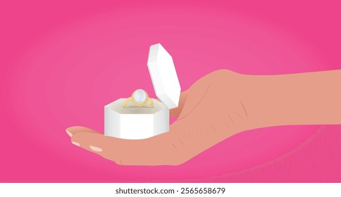 Hand hold proposal ring. vector