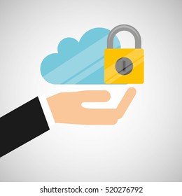 hand hold protected concept padlock cloud technology vector illustration eps 10