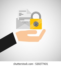 hand hold protected concept padlock email envelope vector illustration eps 10
