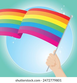 Hand hold rainbow flag for pride festival symbol colorful happy design