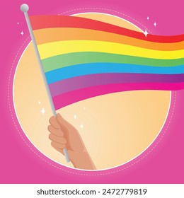 Hand hold rainbow flag for pride festival symbol colorful happy design