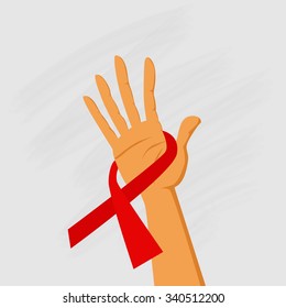 Hand Hold Red Ribbon World AIDS Day Awareness Concept Vector Illustration
