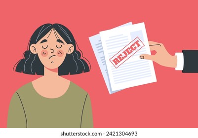 Hand hold rejected paper document. Vector flat illustration