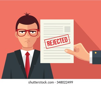 Hand Hold Rejected Paper Document. Vector Flat Illustration